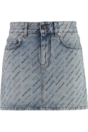 Balenciaga Rokken, Dames, Blauw, M, Denim, Logo Print Denim Mini Rok