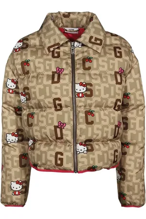 GCDS Jassen, Dames, Bruin, XS, Polyester, Monogram Print Donsjas