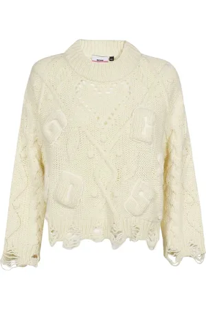 GCDS Truien, Dames, Wit, XS, Wol, Geborduurd Logo Crew-Neck Sweater