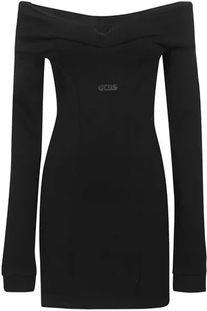 GCDS Kleedjes, Dames, Zwart, XS, Katoen, Strapless Katoenen Mini-Jurk