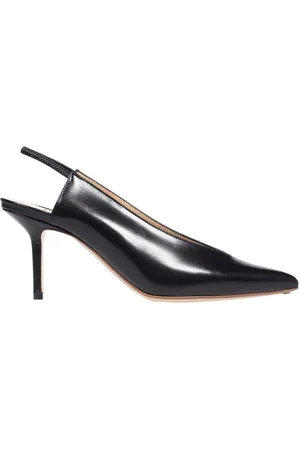 Francesco Russo Schoenen, Dames, Zwart, 37 1/2 EU, Leer, Militaire Knoop Leren Slingback Pumps