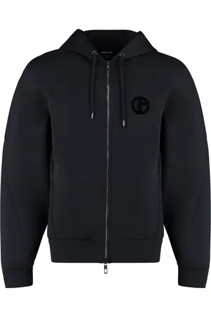 Giorgio Armani Sweatshirts & Hoodies, Heren, Blauw, L, Katoen, Velvet Print Zip Hoodie