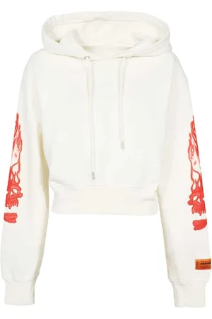 Heron Preston Sweatshirts & Hoodies, Dames, Wit, S, Katoen, Verstelbare Katoenen Hoodie
