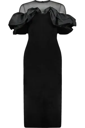 Alexander McQueen Kleedjes, Dames, Zwart, S, Polyester, Gerimpelde Mouw Jurk