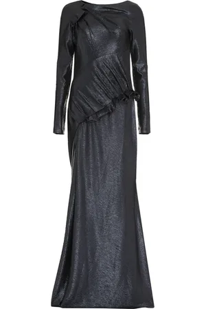 TALBOT RUNHOF Kleedjes, Dames, Blauw, M, Polyester, Jurk met Gedrapeerde Halslijn en Transparante Mouwen