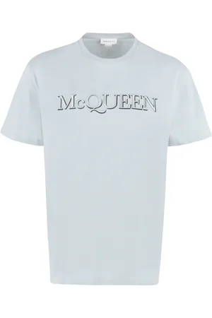 Alexander McQueen Tops, Heren, Blauw, L, Katoen, Katoenen T-Shirt met Logo