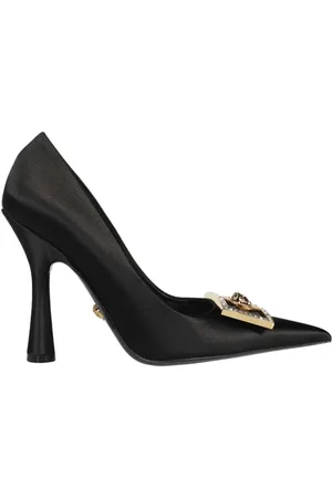 VERSACE Schoenen, Dames, Zwart, 37 1/2 EU, Leer, Leren Pumps met Puntige Neus