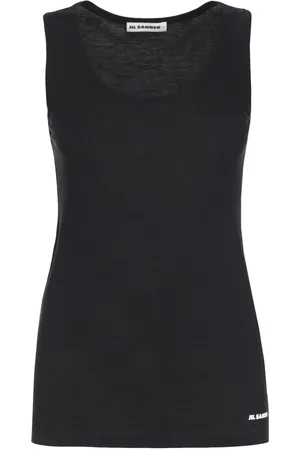 Jil Sander Tops, Dames, Blauw, S, Katoen, Geribbelde Katoenen Tanktop