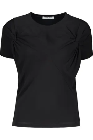 AMBUSH Tops, Dames, Zwart, L, Gathered Front Viscose T-shirt