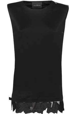 John Richmond Tops, Dames, Zwart, M, Mouwloze Top met Rits en Decoratieve Rand