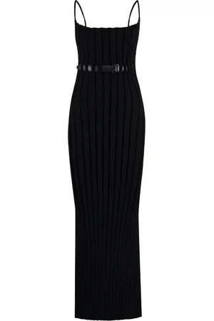 Alexander Wang Kleedjes, Dames, Zwart, M, Leer, Gebreide Jurk met Leren Riem