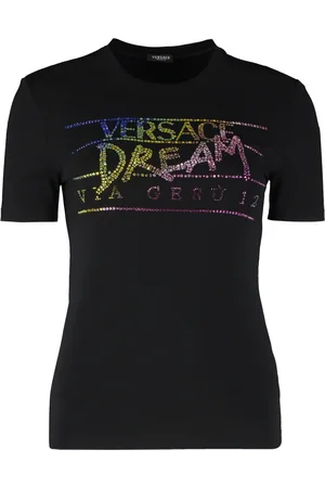 VERSACE Tops, Dames, Zwart, S, Rhinestone Logo T-Shirt