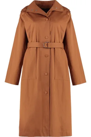 YVES SALOMON Mantels, Dames, Bruin, XS, Katoen, Katoenen Trenchcoat met Leren Details