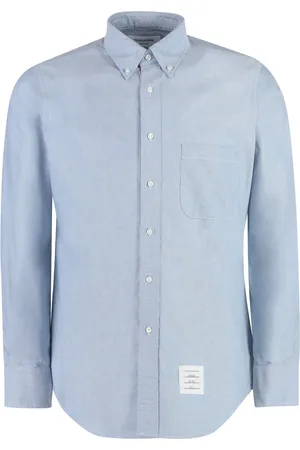 Thom Browne Overhemden, Heren, Blauw, S, Katoen, Katoenen overhemd met button-down kraag