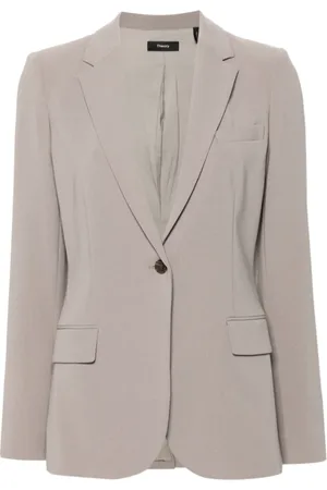 THEORY Jassen, Dames, Grijs, XS, Grijze Jas met Crepe Textuur Details