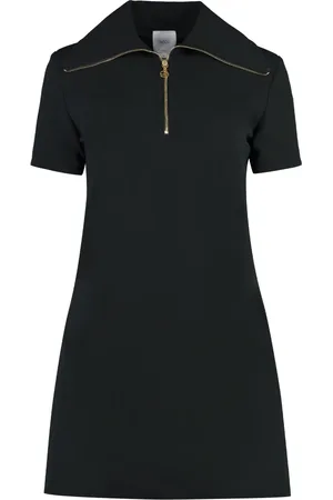 Patou Kleedjes, Dames, Zwart, XS, Krepe jurk met rits aan de voorkant