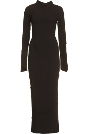 Balenciaga Kleedjes, Dames, Zwart, S, Polyester, Geribbelde Gebreide Spiral Jurk