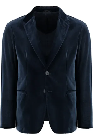 Giorgio Armani Jassen, Heren, Blauw, M, Polyester, Fluweel Jas met Peak Revers