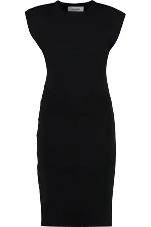 YVES SALOMON Kleedjes, Dames, Zwart, S, Polyester, Geribbelde Gebreide Jurk met Zijsplit