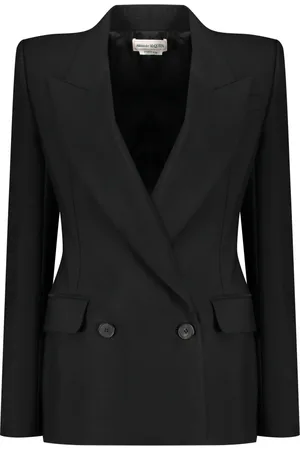 Alexander McQueen Jassen, Dames, Zwart, S, Wol, Gestructureerde Double Breasted Blazer