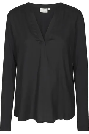 Kaffe Blouses & Shirts, Dames, Zwart, 2Xl, Zwart Diep V-Hals Lange Mouw T-Shirt