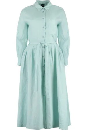 Aspesi Kleedjes, Dames, Blauw, M, Linnen, Klassieke linnen overhemdjurk