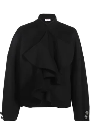 Emilio Pucci Sweatshirts & Hoodies, Dames, Zwart, XS, Wol, Zijden Wollen Jas met Ruches