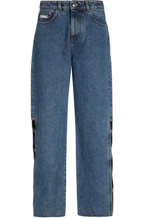 GCDS Jeans, Dames, Blauw, W28, Katoen, Wijde jeans met zijsplitten