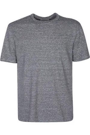 OFFICINE GENERALE Tops, Heren, Grijs, S, Linnen, Beige Gestreept T-shirt