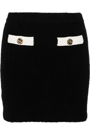 Self-Portrait Rokken, Dames, Zwart, L, Wol, Zwarte Gebreide Rok met Gouden Knopen