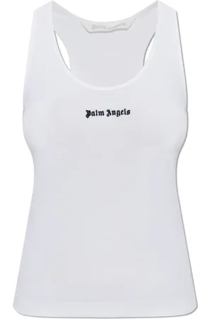 Palm Angels Tops, Dames, Wit, M, Katoen, Top met Geborduurd Logo