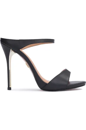 Kazar Schoenen, Dames, Zwart, 38 EU, Leer, Zwarte leren muiltjes op een hoge hak met een gouden inzetstuk