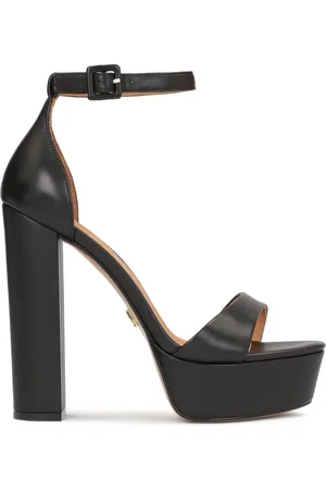 Kazar Schoenen, Dames, Zwart, 37 EU, Leer, Zwarte leren platform sandalen met blokhak