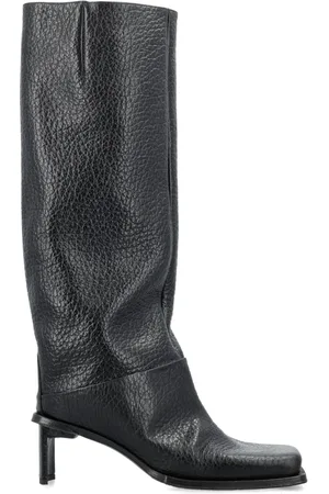 Miista Schoenen, Dames, Zwart, 37 EU, Leer, Zwarte Gesloten Vierkante Hak Kniehoge Laarzen