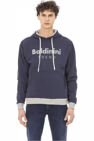 BALDININI Sweatshirts & Hoodies, Heren, Blauw, S, Katoen, Blauwe katoenen fleece hoodie met logo