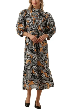 Dea Kudibal Kleedjes, Dames, Veelkleurig, XL, Elegante Bruine Midi Jurk