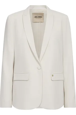 Mos Mosh Jassen, Dames, Wit, L, Polyester, Vrouwelijke Blazer met V-hals en Klepzakken