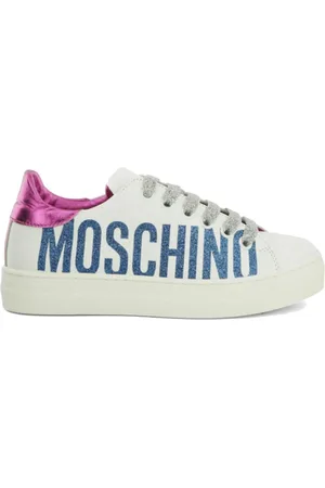 Moschino Schoenen, Dames, Wit, 37 EU, Witte Leren Sneaker met Glitter Logo