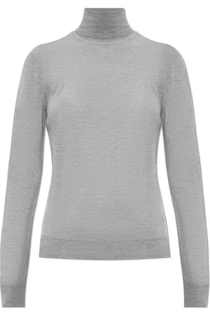 Saint Laurent Truien, Dames, Grijs, S, Wol, Wollen coltrui met geborduurd logo