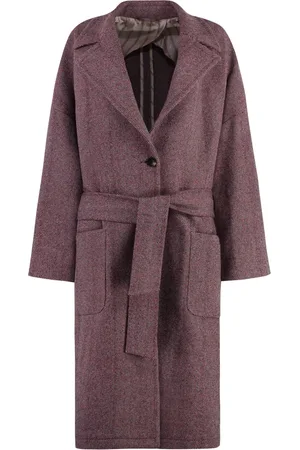 Etro Mantels, Dames, Rood, M, Wol, Lange Wollen Jas met Reverskraag