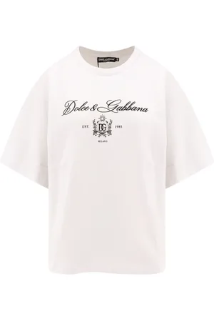 Dolce & Gabbana Tops, Dames, Wit, 2Xs, Katoen, Monogram Rib-Coté T-Shirt Logo Print