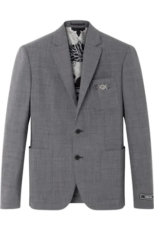 VERSACE Jassen, Heren, Grijs, S, Wol, Micro Patroon Wol Formeel Jas