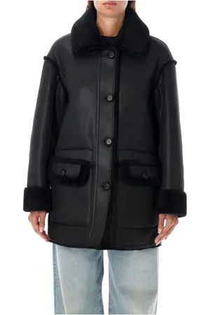 Urban Code Jassen, Dames, Zwart, M, Leer, Omkeerbare Shearling Jas Zwart Aw 24