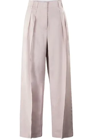 MOORER Broeken, Dames, Bruin, S, Katoen, Hoge Taille Wijde Pijp Broek