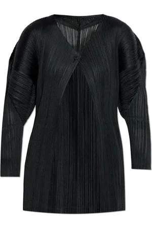 Issey Miyake Truien, Dames, Zwart, L, Polyester, Geplooide Cardigan