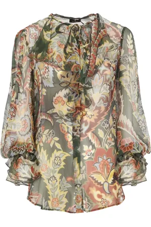 Etro Blouses & Shirts, Dames, Groen, XS, Groene Zijden Blouse met Volant Kraag