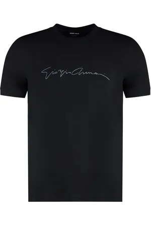 Giorgio Armani Tops, Heren, Zwart, 2Xl, Geribbelde crew-neck T-shirt