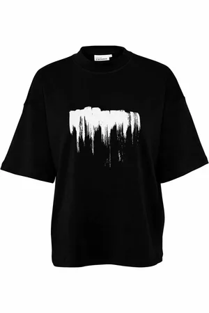 Karen by Simonsen Tops, Dames, Zwart, 2Xs, Grafische Print Boxy Tee Meteorite