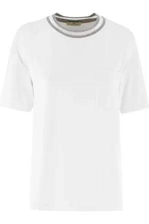 PANICALE Tops, Dames, Wit, L, Lurex Crew Neck Zak T-shirt