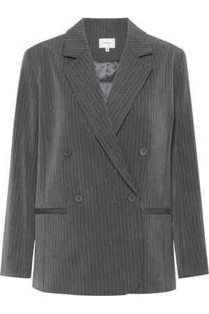Gestuz Jassen, Dames, Grijs, XS, Polyester, Grijze Pinstripe Oversized Blazer